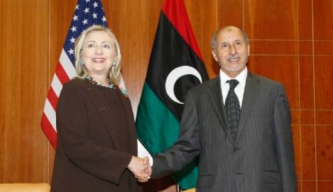 Sekneg AS, Hillary  Clinton dgn Presiden Libya Mustafa Abdel-Jalil