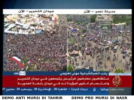 Perbandingan Demo Anti Mursi di Tahrir Square dan Pro Mursi di Kota Nasr