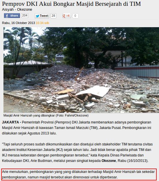 Bukan Fitnah Arrahmah Jokowi Ahok Bongkar Masjid Amir